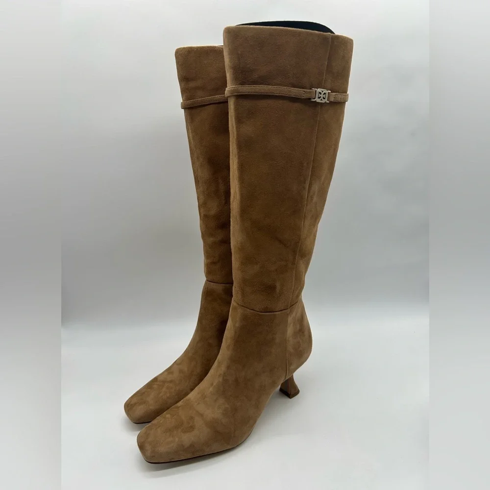 Sam Edelman Lyla Taupe Suede Knee High Boots Wide Calf Size 6.5 Kitten Heel NIB